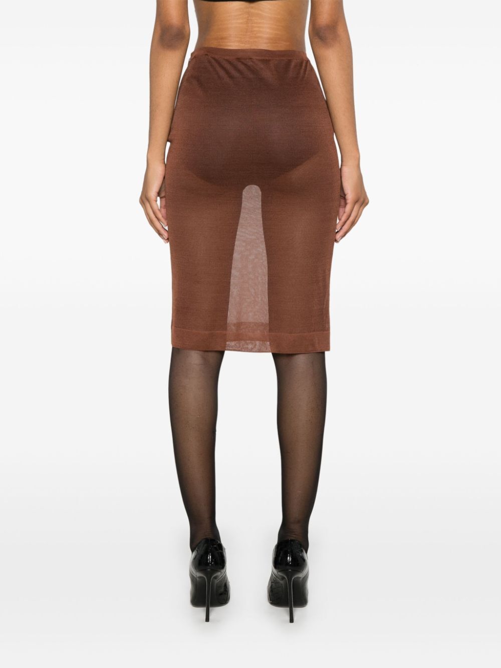 Saint Laurent Women Sheer Silk Knitted Pencil Skirt