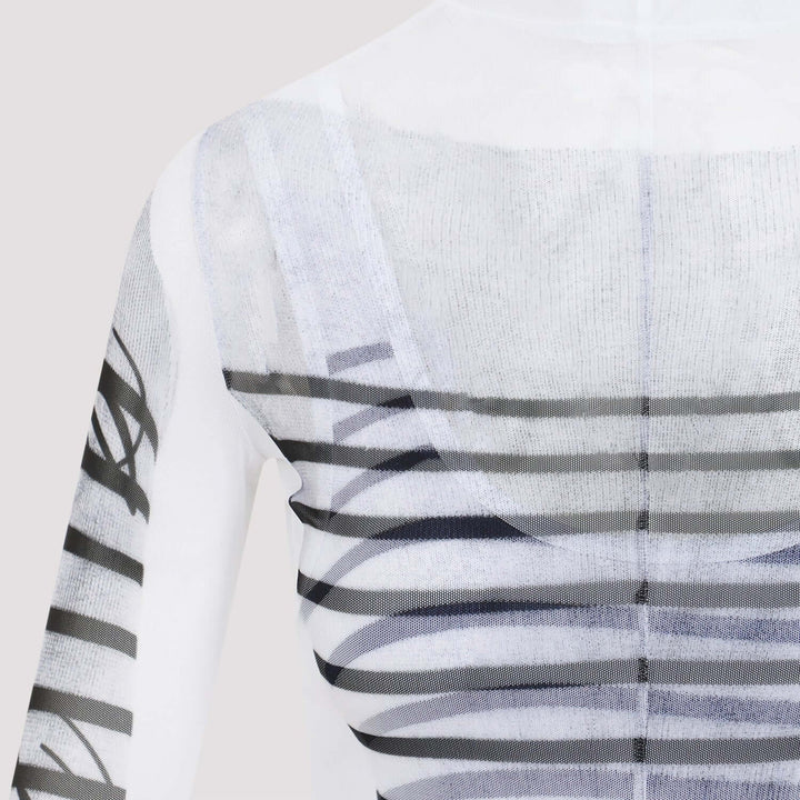 Close-up of a sweater with black and gray striped pattern on a light background