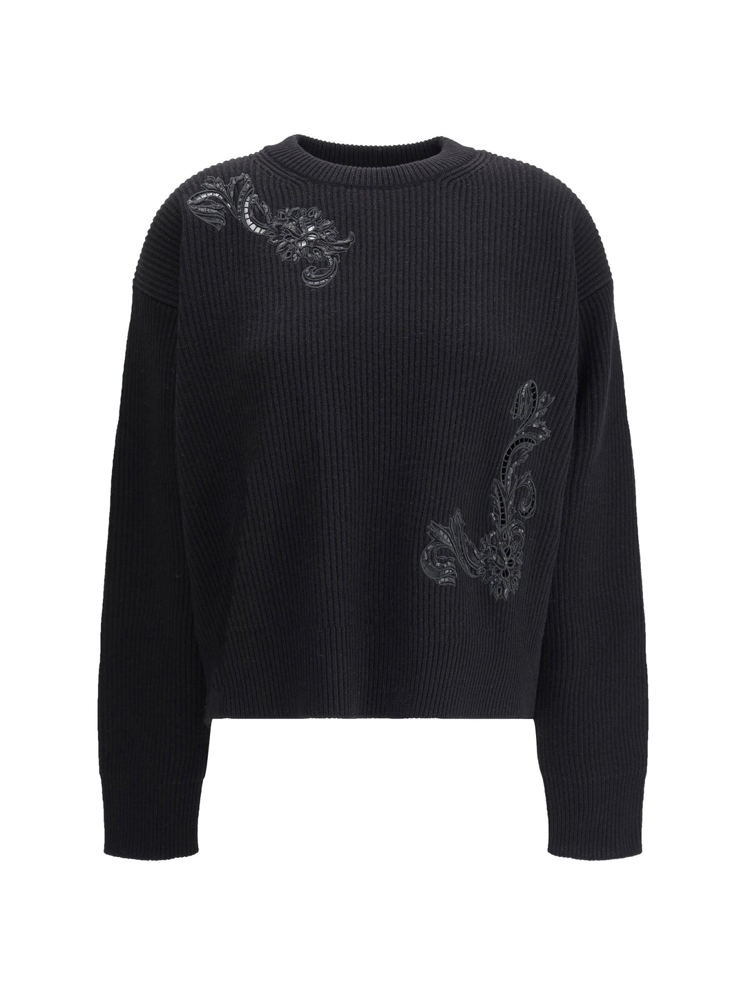 Versace Women Barocco Leaf Embroidered Sweater