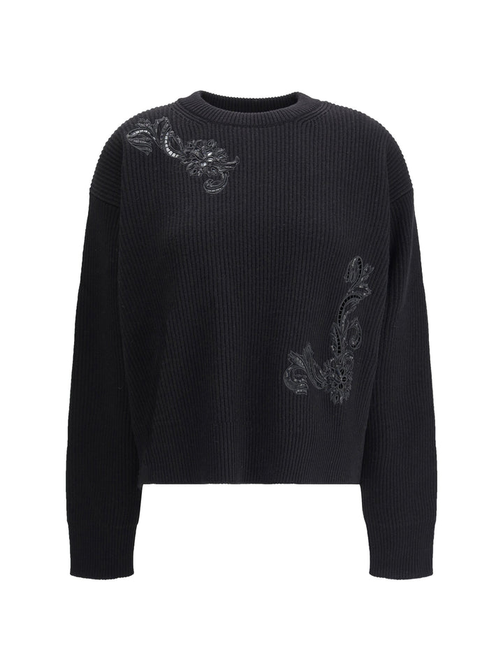 Versace Women Barocco Leaf Embroidered Sweater