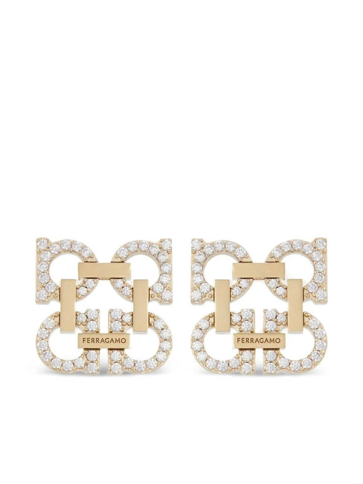 Ferragamo Women Crystal Embellished Four Gancini Clip On Earrings