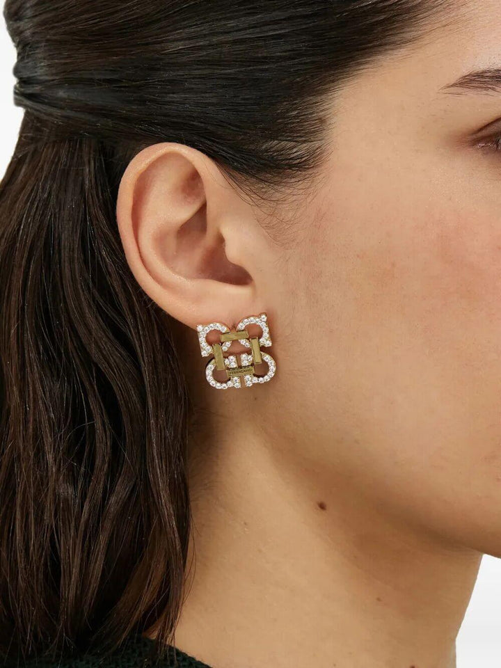 Ferragamo Women Crystal Embellished Four Gancini Clip On Earrings