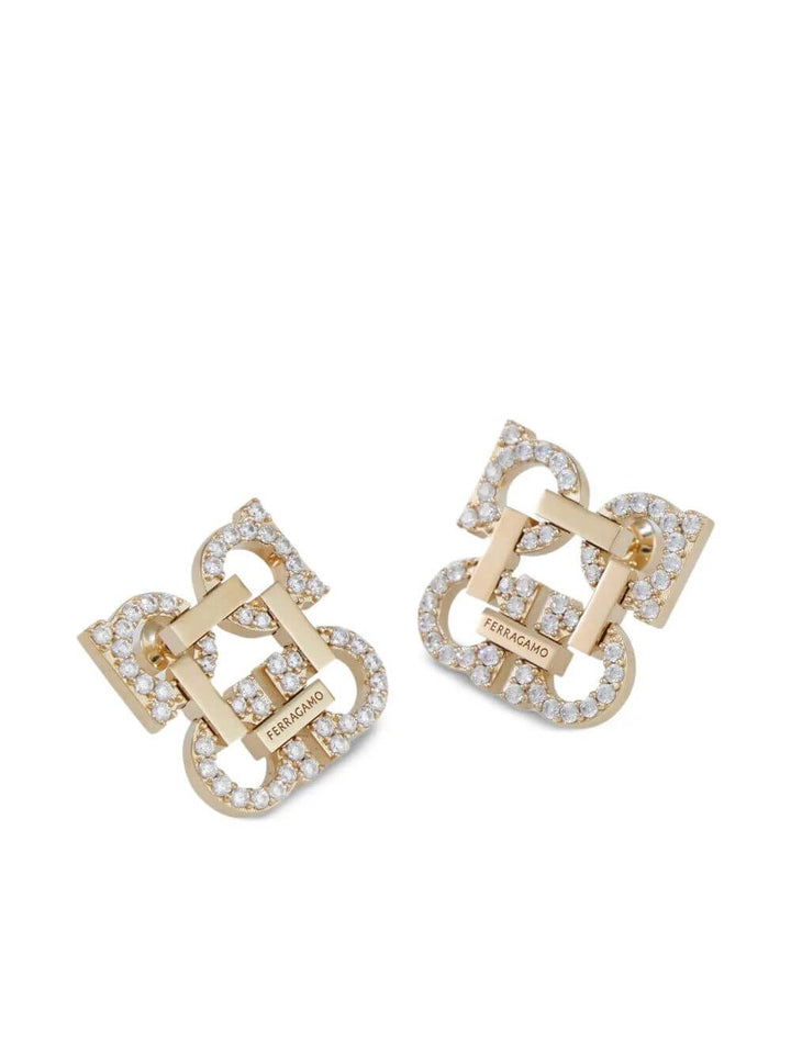 Ferragamo Women Crystal Embellished Four Gancini Clip On Earrings