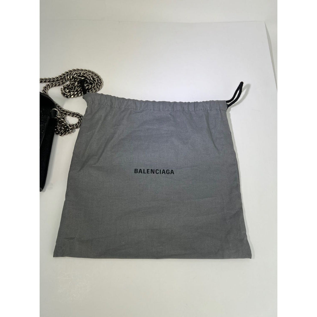 BALENCIAGA Hourglass Wallet On Chain Black Glitter Clutch Shoulder Bag