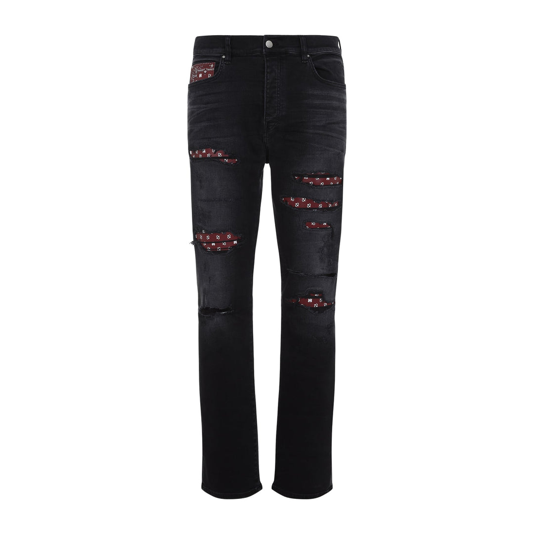 Amiri Leather Bandana Repaired Slim Jeans Men
