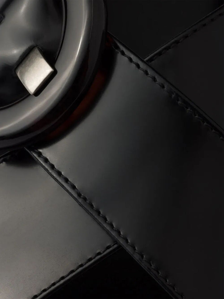 Prada Women Brushed Leather Crisscross Band Sandals With Plexiglas Buckle