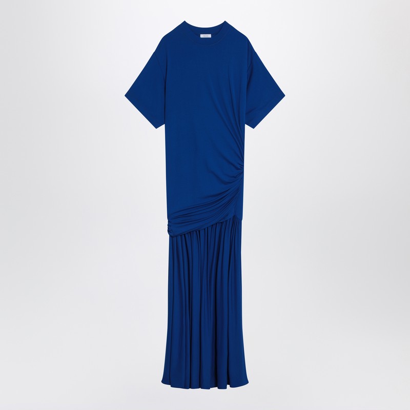 Ferragamo Long Blue Dress With Draping Women
