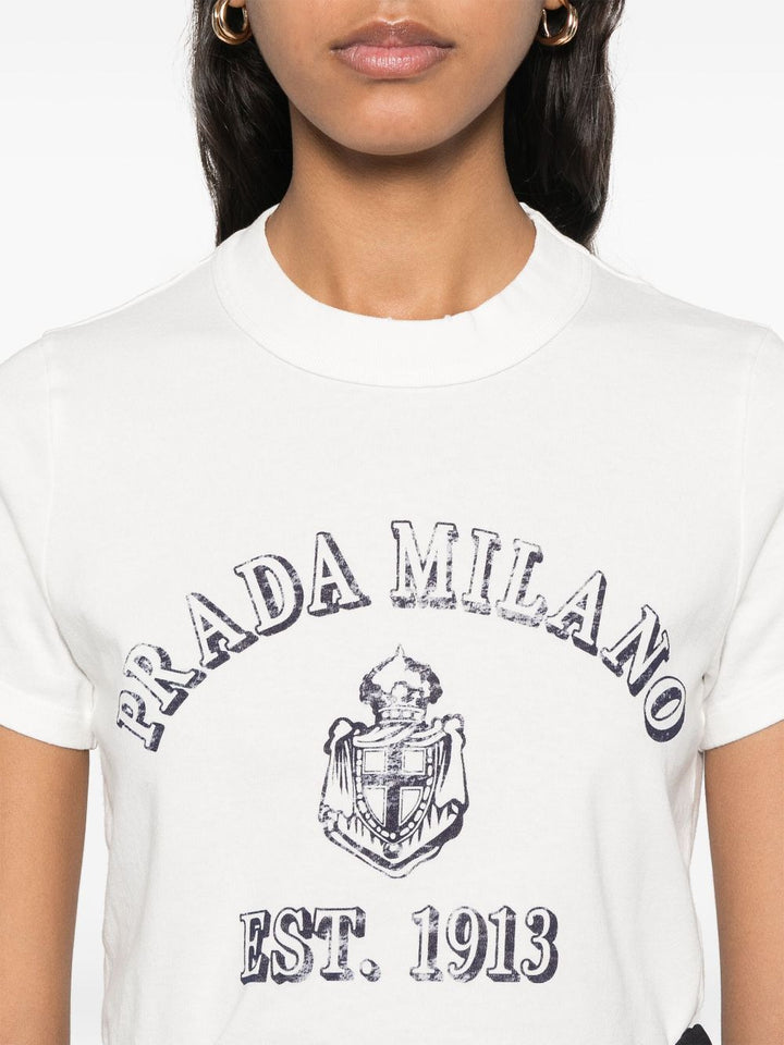 Prada Women Logo Print Jersey T-Shirt