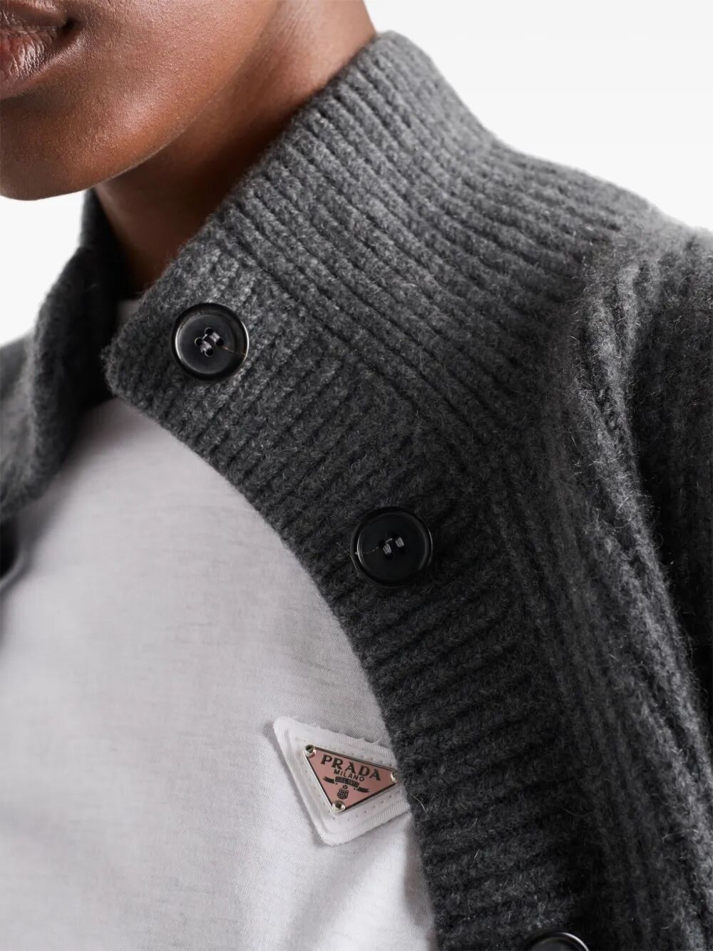 Prada Women Enamel Triangle-Logo Cotton T-Shirt