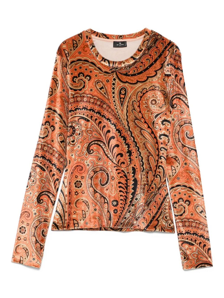 Etro Women Paisley-Print Long-Sleeved Velvet Top