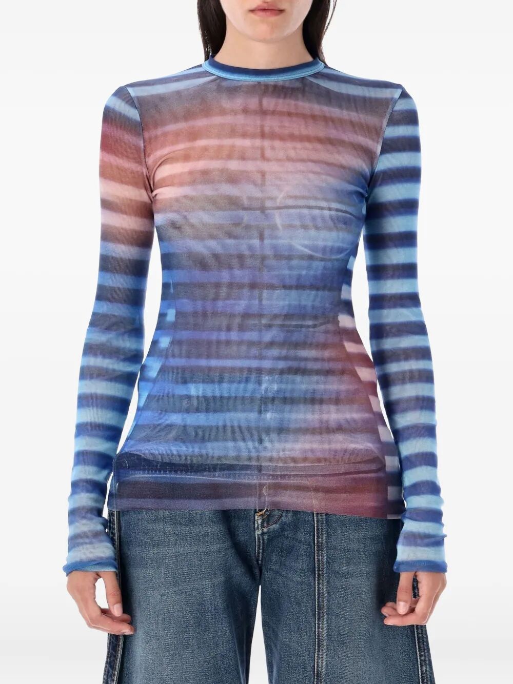 Jean Paul Gaultier Women Mesh Long Sleeves Top Printed "Air"