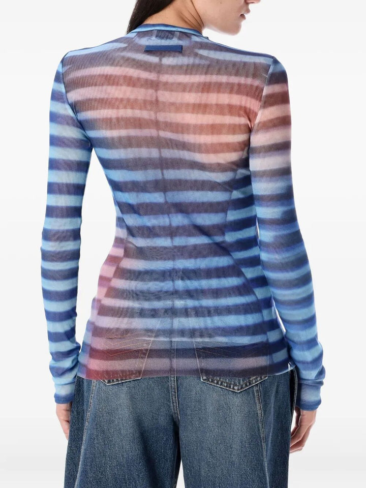Jean Paul Gaultier Women Mesh Long Sleeves Top Printed "Air"