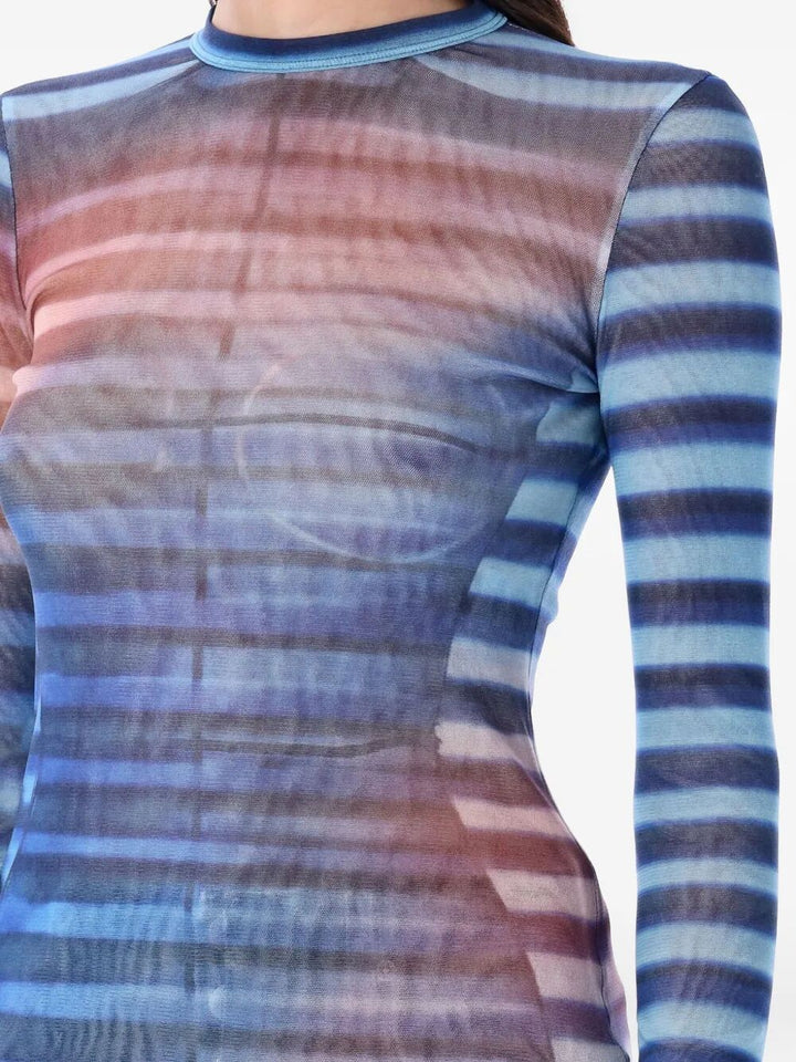 Jean Paul Gaultier Women Mesh Long Sleeves Top Printed "Air"
