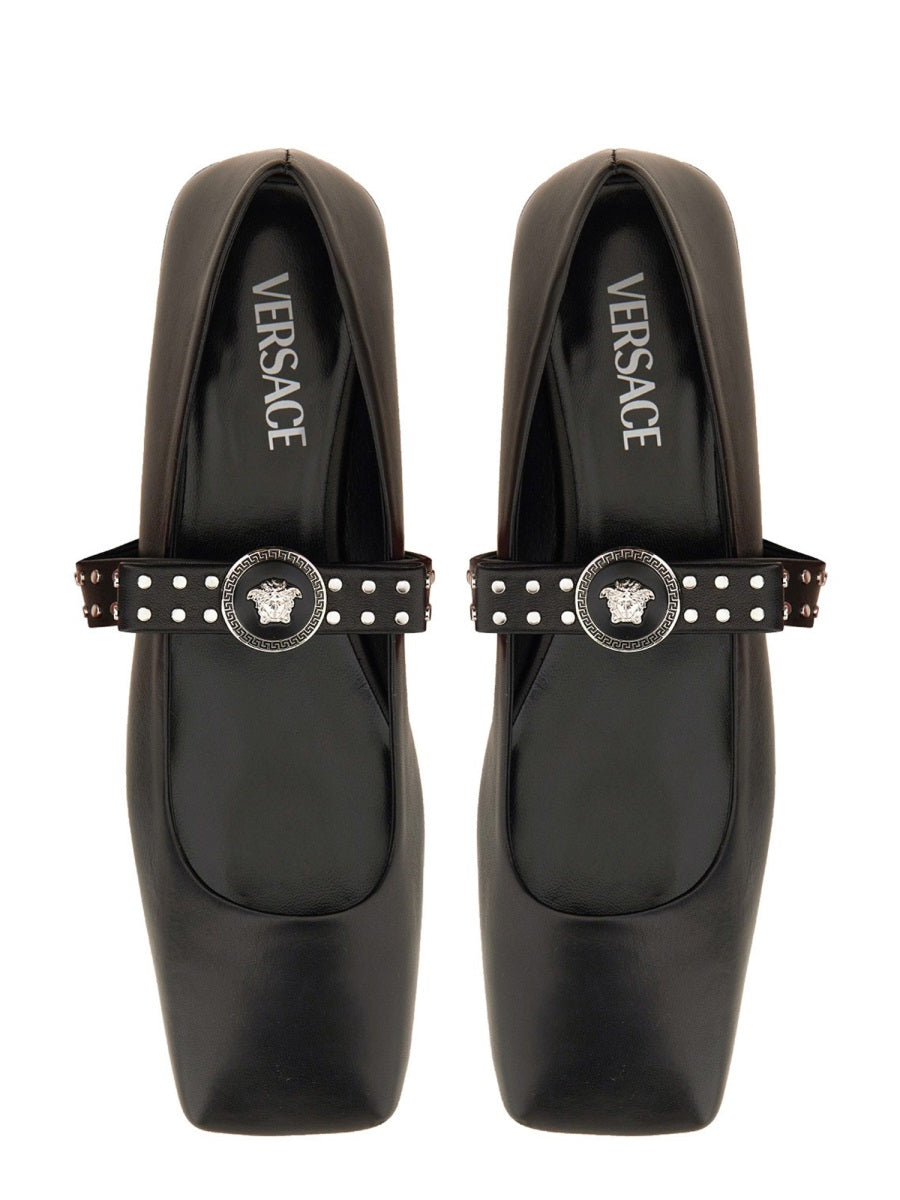 Versace Women Ballerina "Gianni" Ribbon With Studs