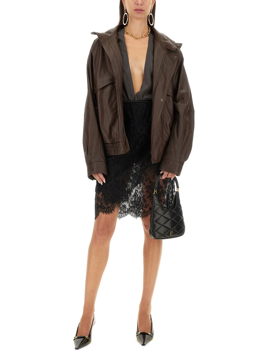 Saint Laurent Women Lace Wrap Pencil Skirt