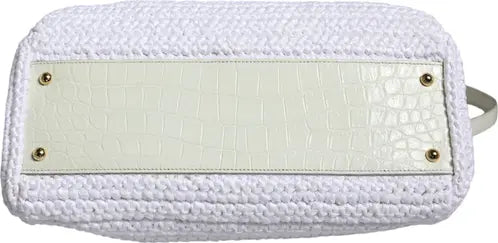 Dolce & Gabbana WHITE RAFIA LEATHER SICILY CROSSBODY BAG