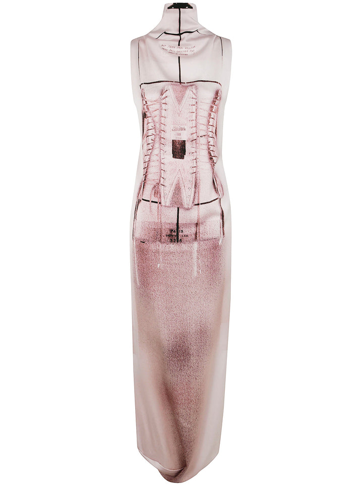 Jean Paul Gaultier Women Draped Long Dress With Trompe L`Œil Print