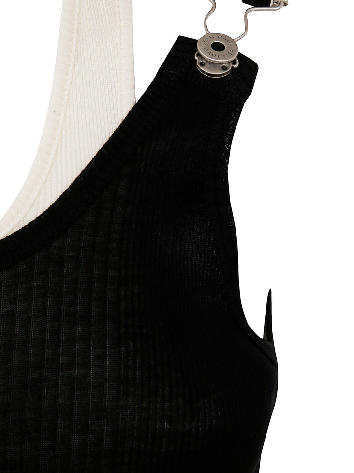 Jean Paul Gaultier Women Cotton Ribbed Twisted Double Layer Sleeveless Dress