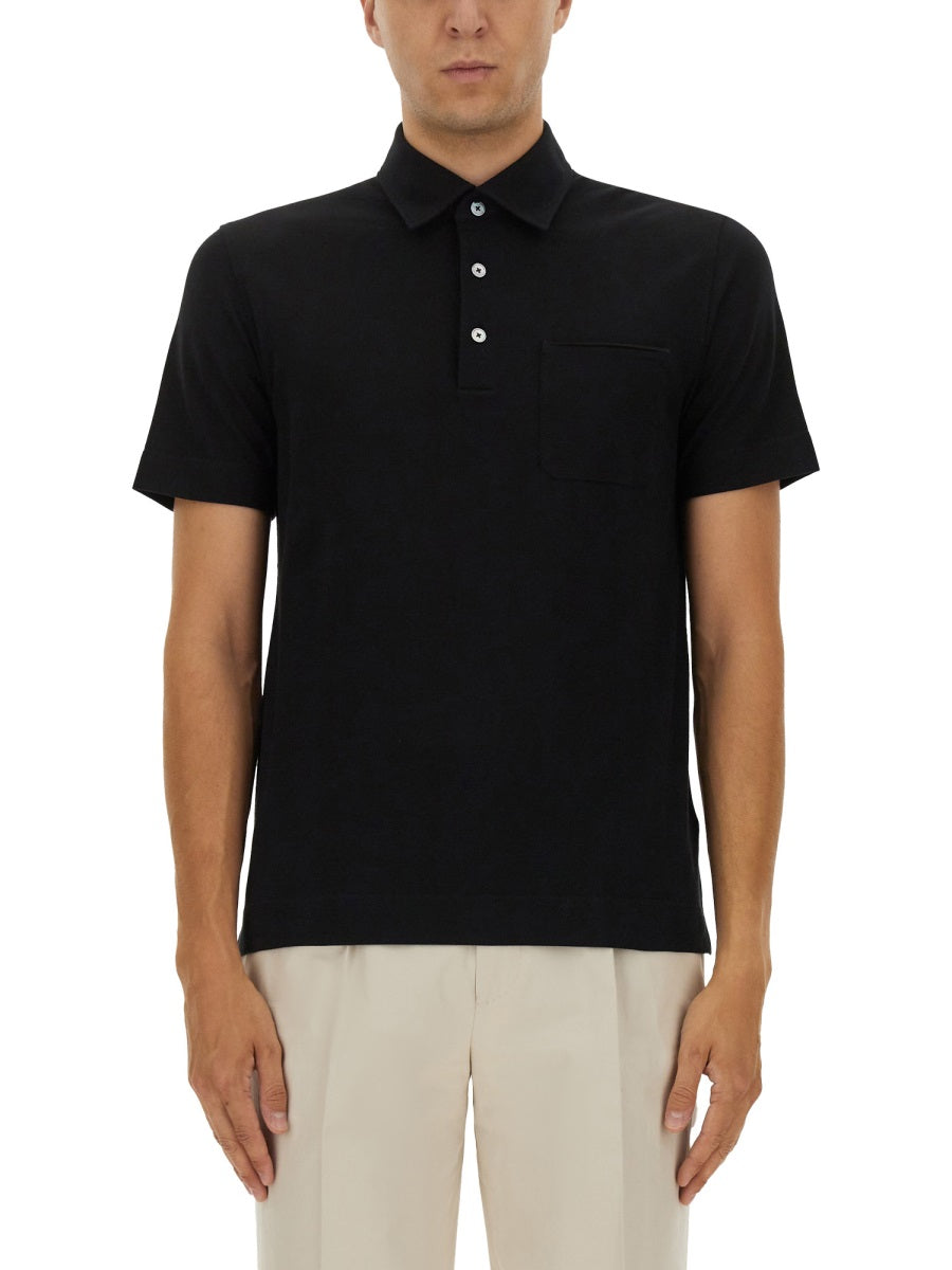 Zegna Men Cotton Polo Shirt With Pocket