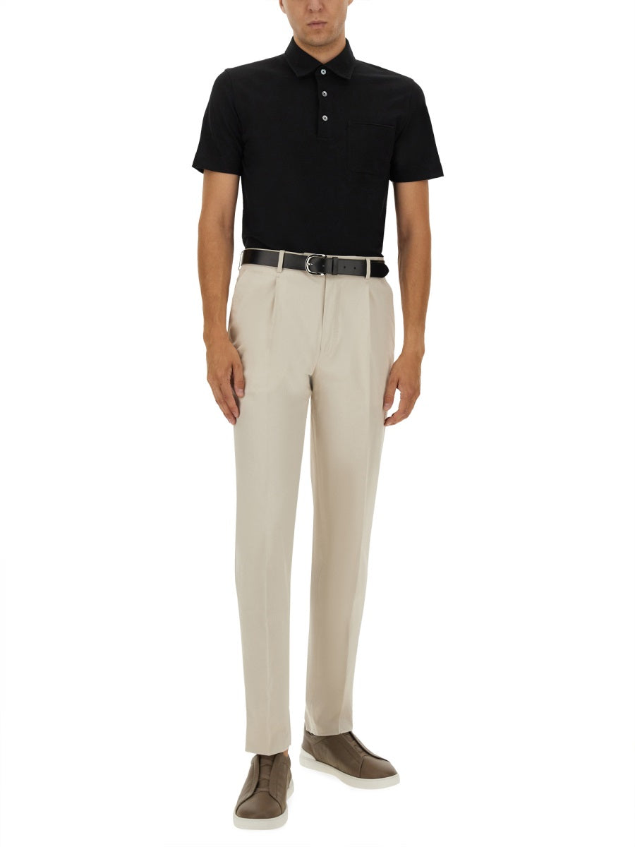 Zegna Men Cotton Polo Shirt With Pocket