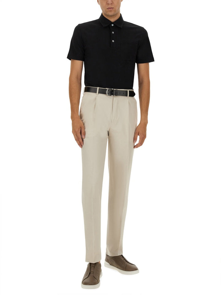 Zegna Men Cotton Polo Shirt With Pocket
