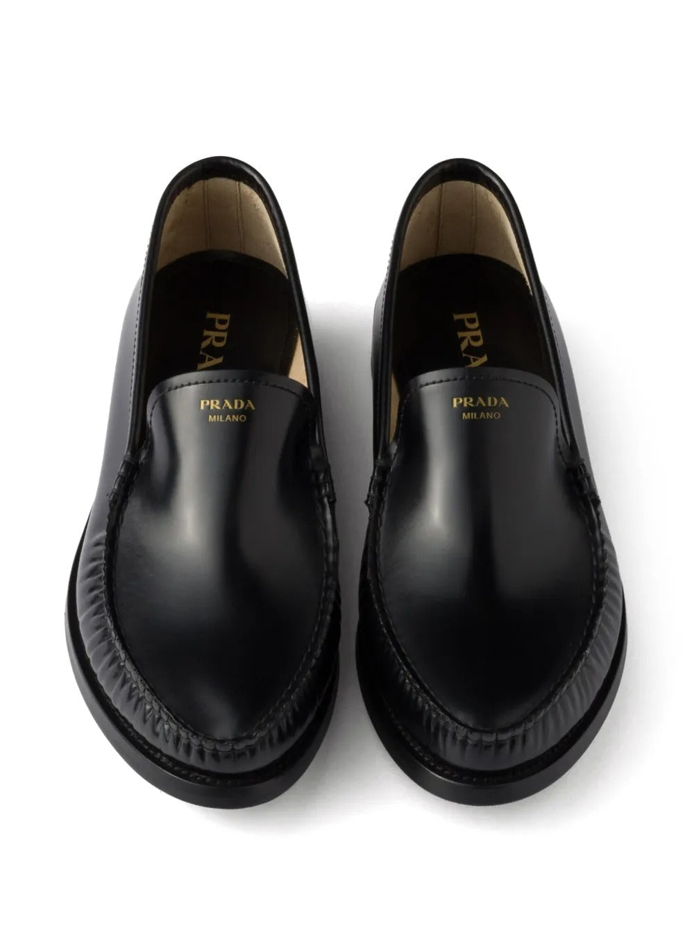 Prada Women Brushed Fumé Leather Loafers
