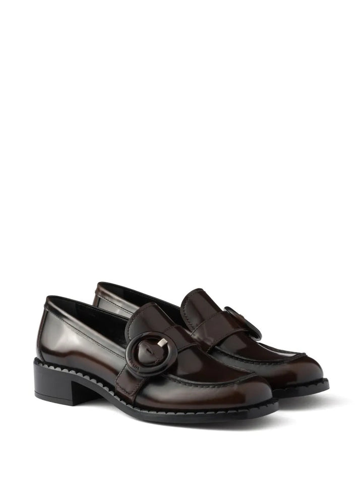 Prada Women Brushed Fumé Leather Loafers