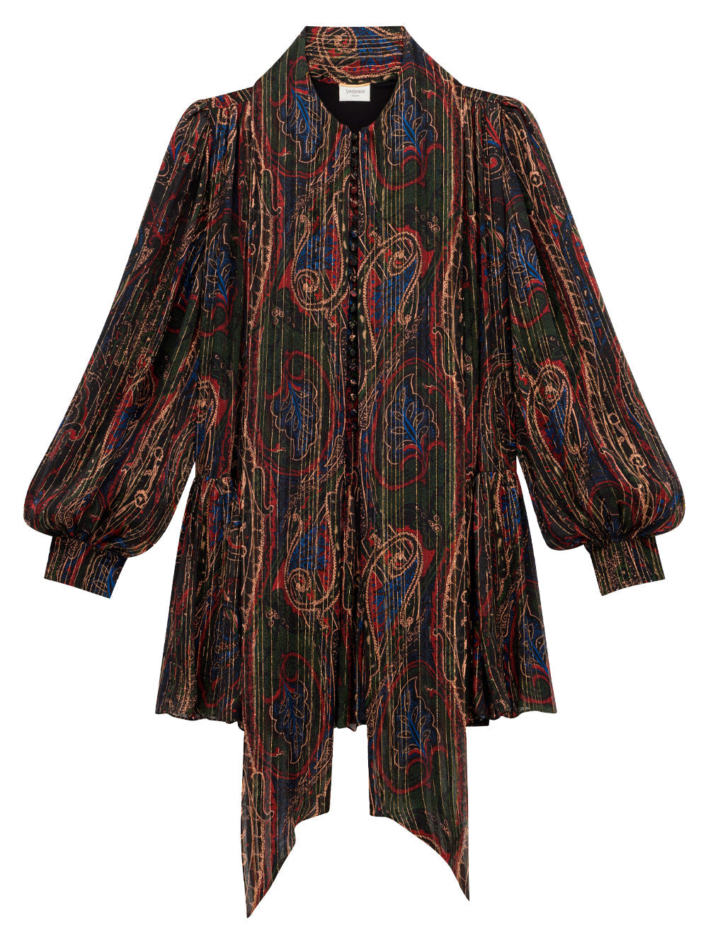Saint Laurent Women Lavallière Semi-Sheer Dress In Paisley Lurex Silk