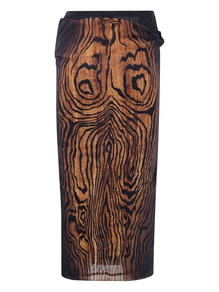 Jean Paul Gaultier Women Mesh Skirt Double Layer Printed "Wood"