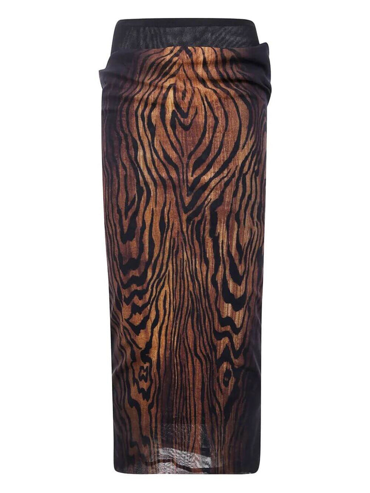 Jean Paul Gaultier Women Mesh Skirt Double Layer Printed "Wood"