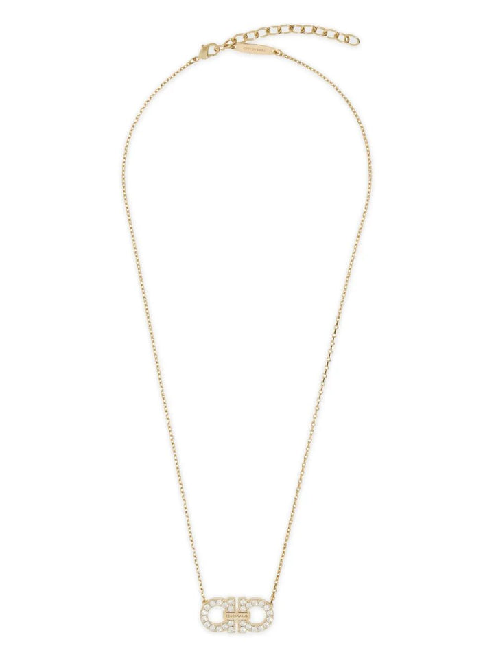 Ferragamo Women Crystal Embellished Two Gancini Pendant Necklace