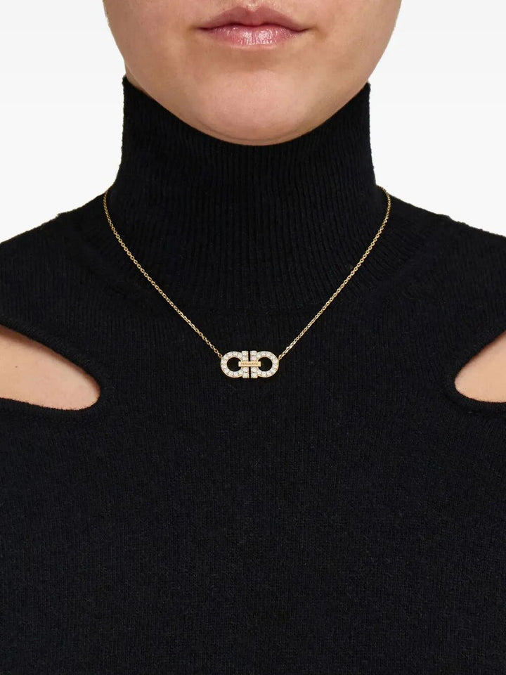 Ferragamo Women Crystal Embellished Two Gancini Pendant Necklace