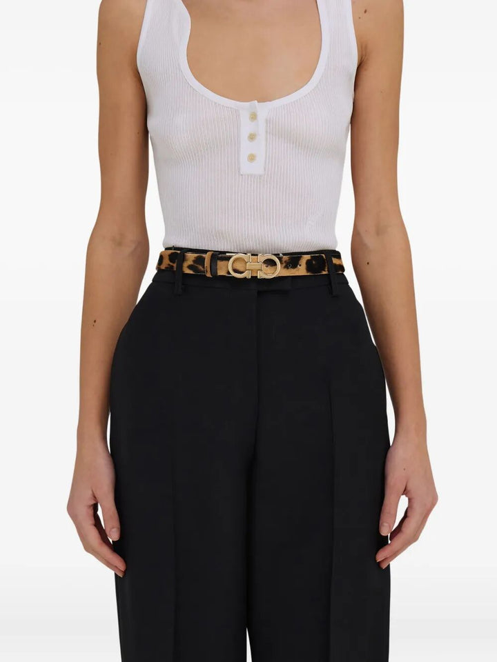 Ferragamo Women Animal-Print Pony Hair Gancini Belt