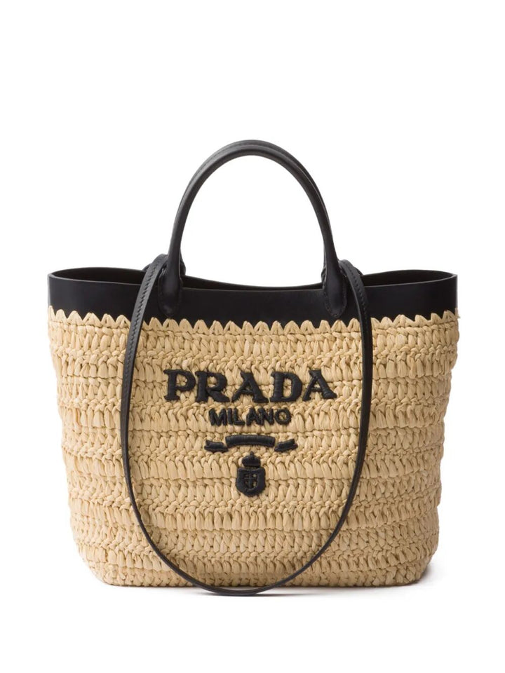 Prada Women Small Crochet And Leather Tote Bag