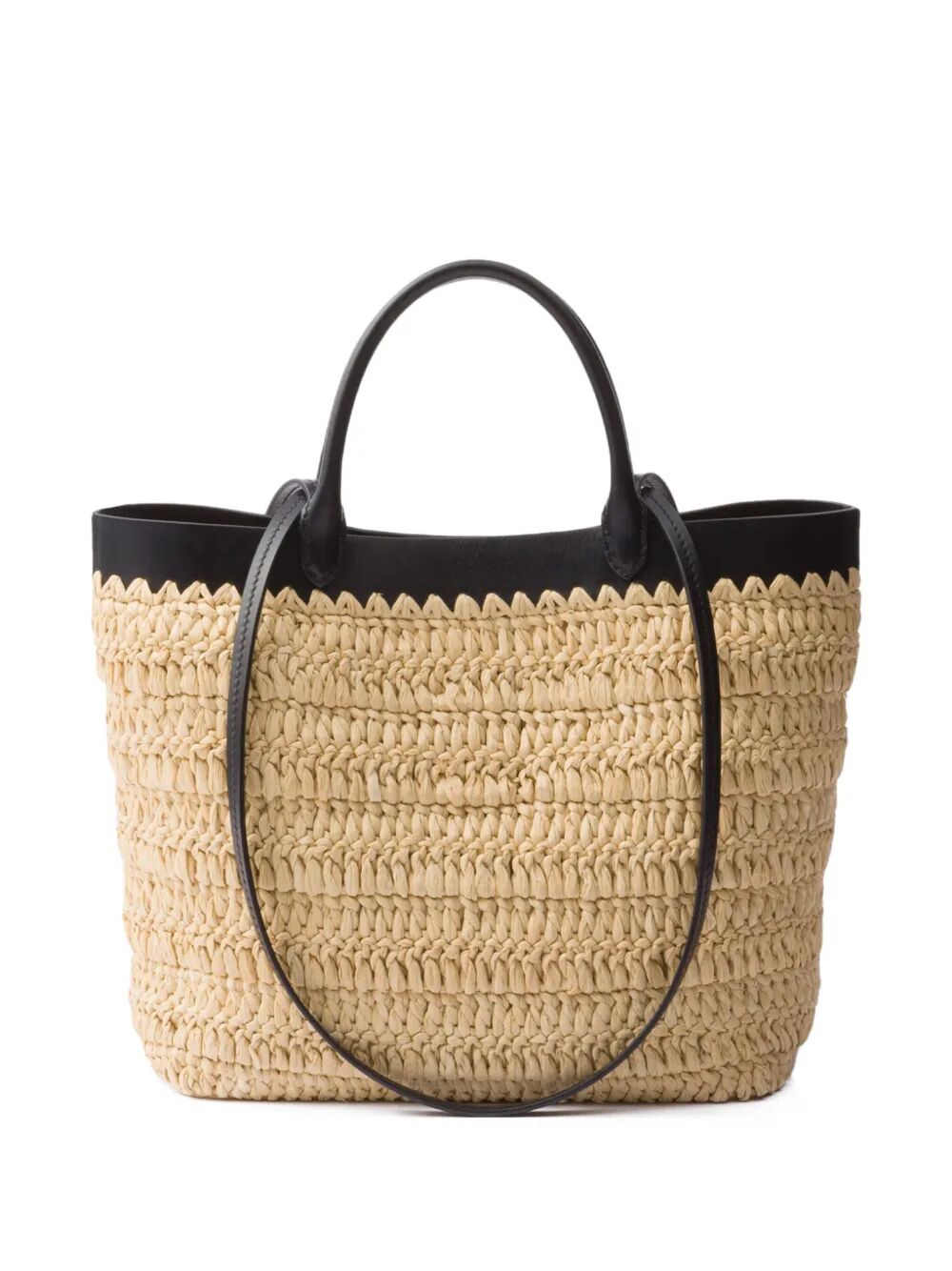 Prada Women Small Crochet And Leather Tote Bag