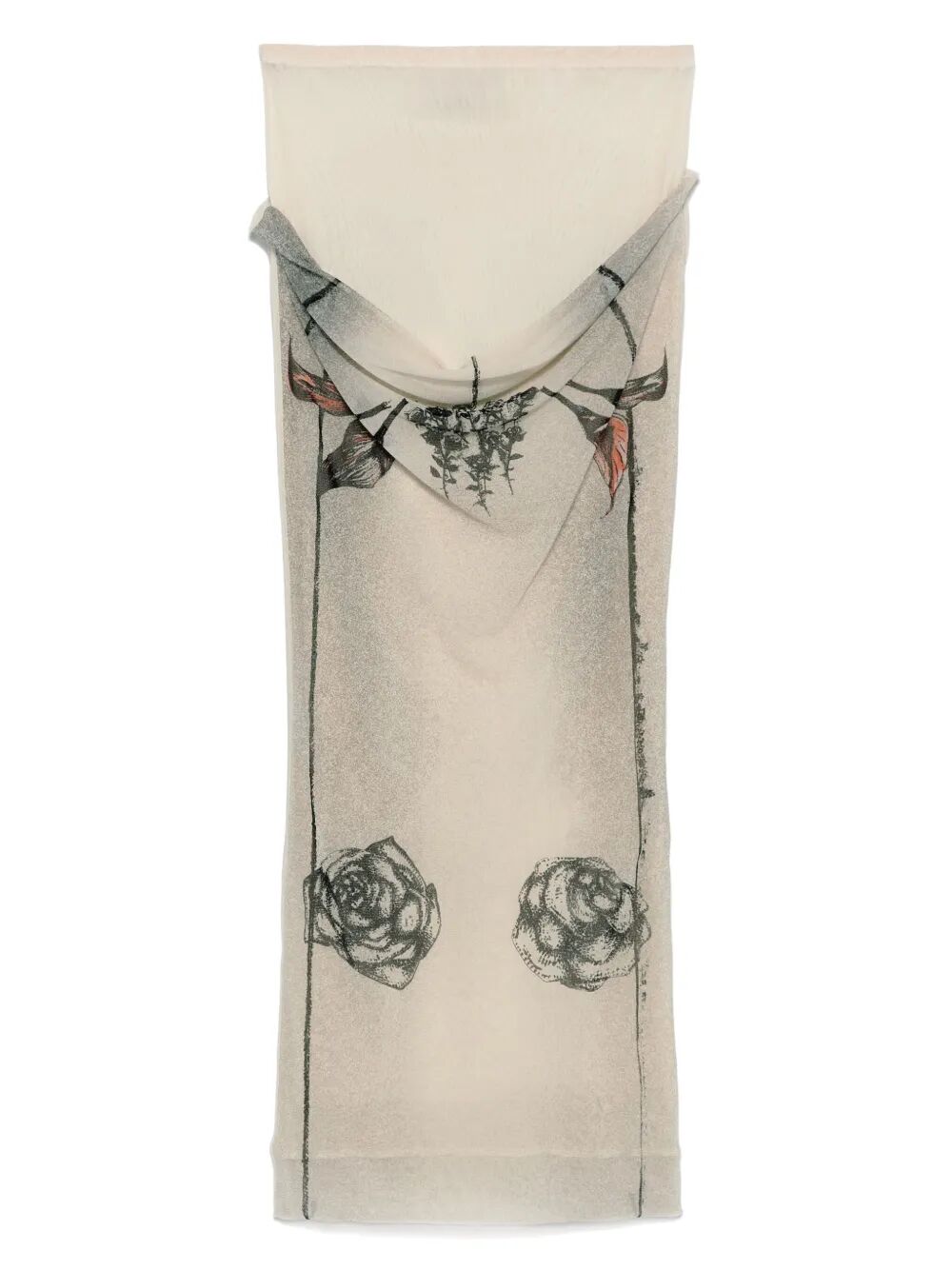 Jean Paul Gaultier Women Mesh Skirt Double Layer Printed "Tattoo Rose & Bird"