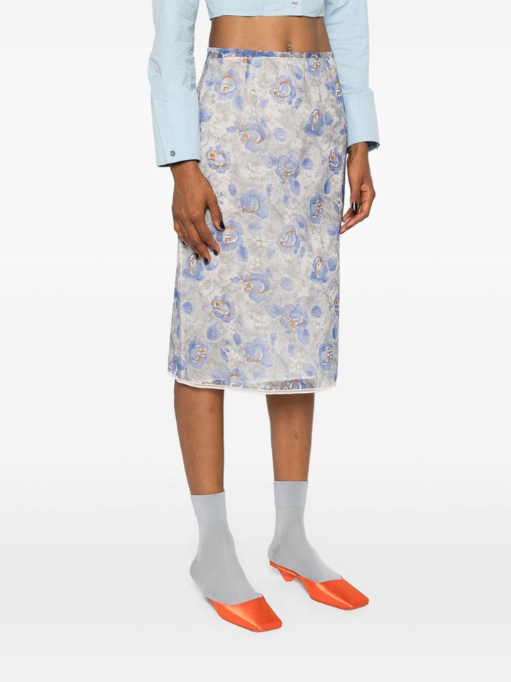 Prada Women Gonna Stampa Peonia In Nylonette