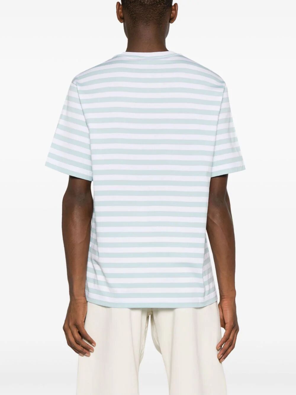 Versace Men T-Shirt Striped Jersey Fabric + Embroidered Versace Nautical Emblem