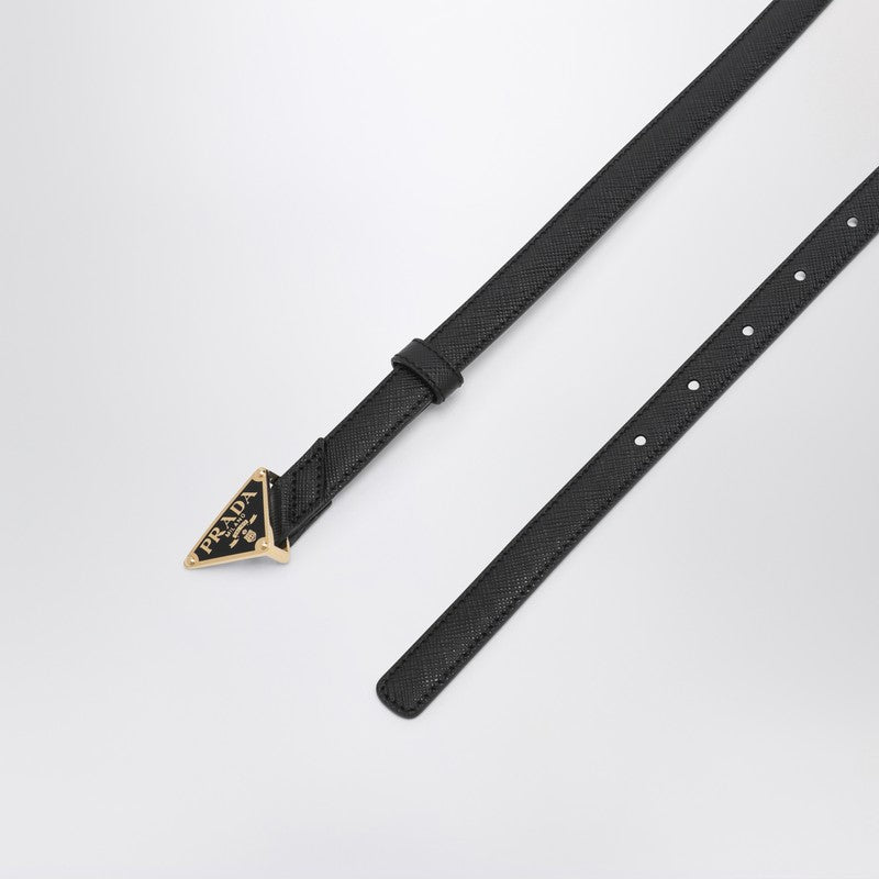 Prada Black Saffiano Belt With Triangle Logo Women