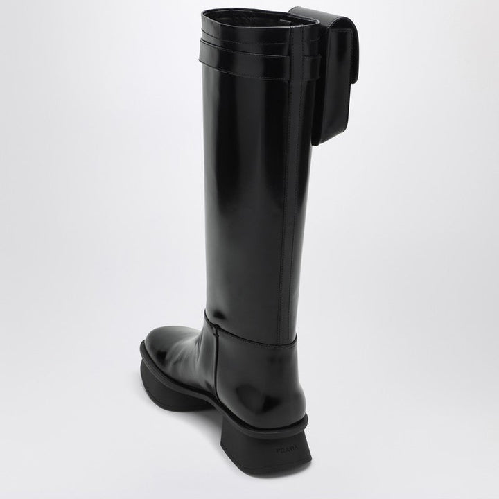 Prada Black Leather Boot With Pouch Women