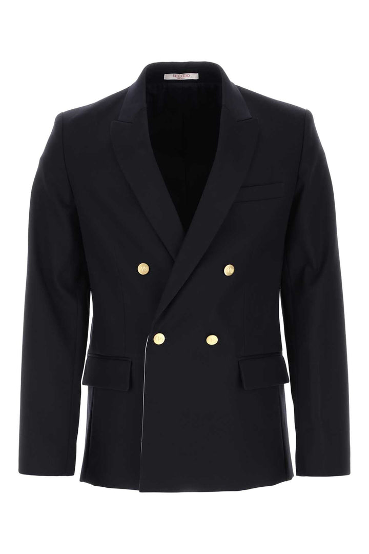 Valentino Garavani Men Navy Blue Cotton Blazer