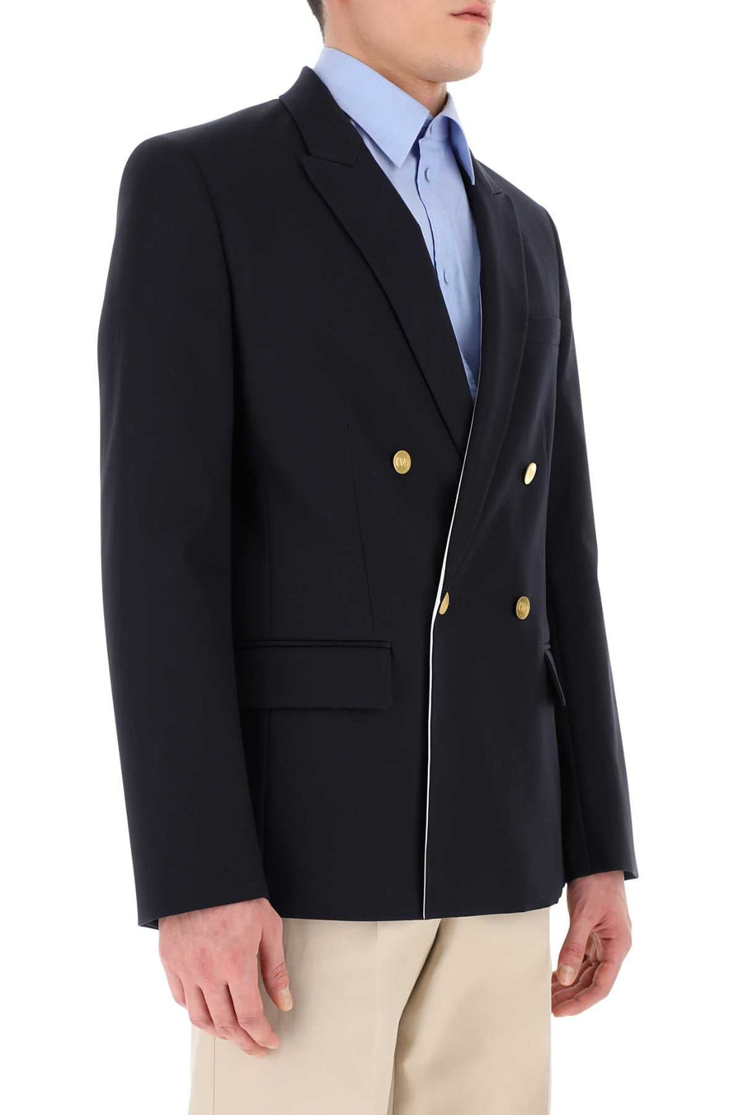 Valentino Garavani Men Navy Blue Cotton Blazer
