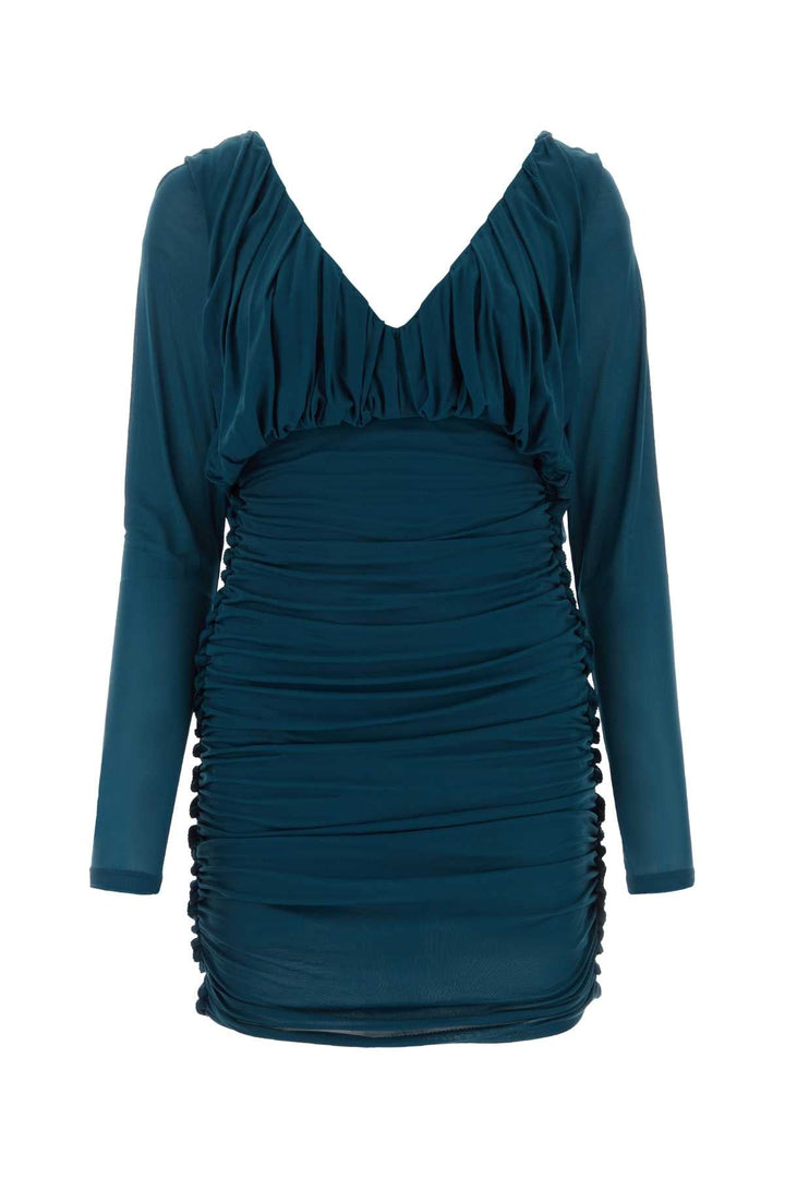 Saint Laurent Women Teal Green Jersey Mini Dress
