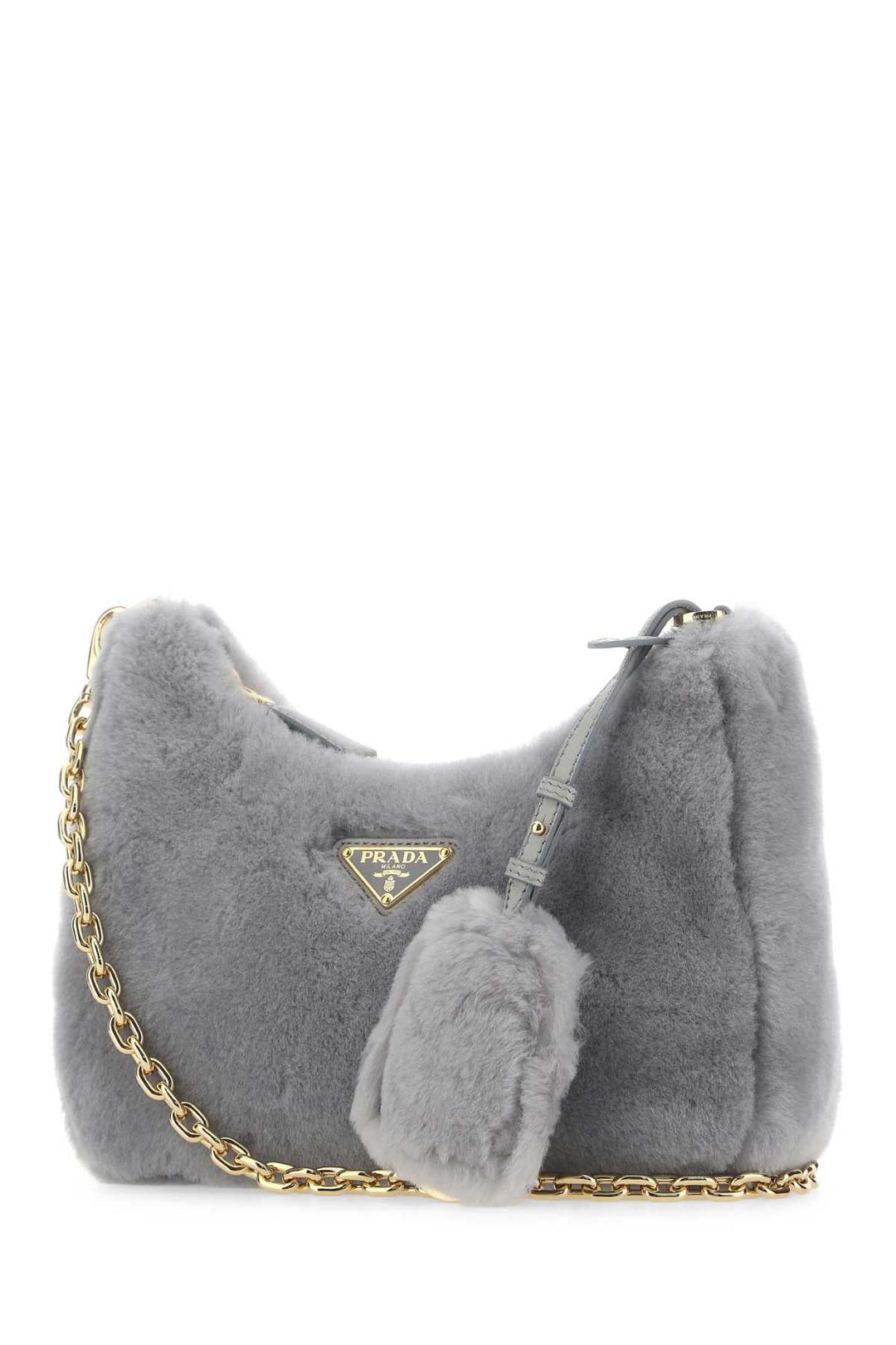 Prada Women Light Grey Shearling Shoulder Bag