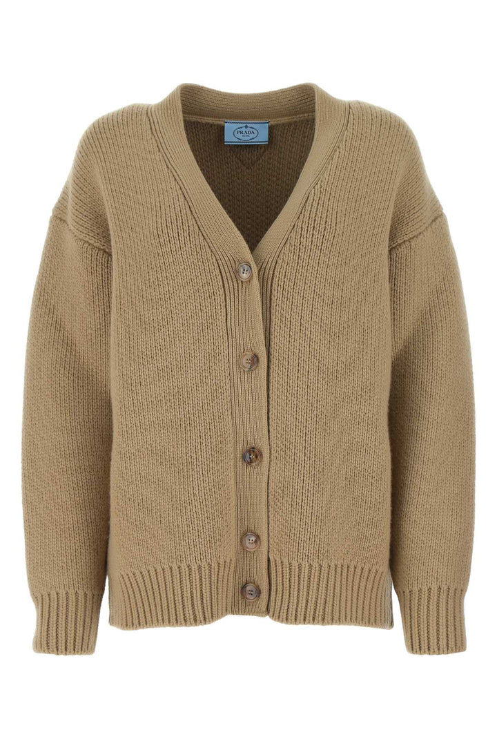 Prada Women Cappuccino Wool Blend Oversize Cardigan