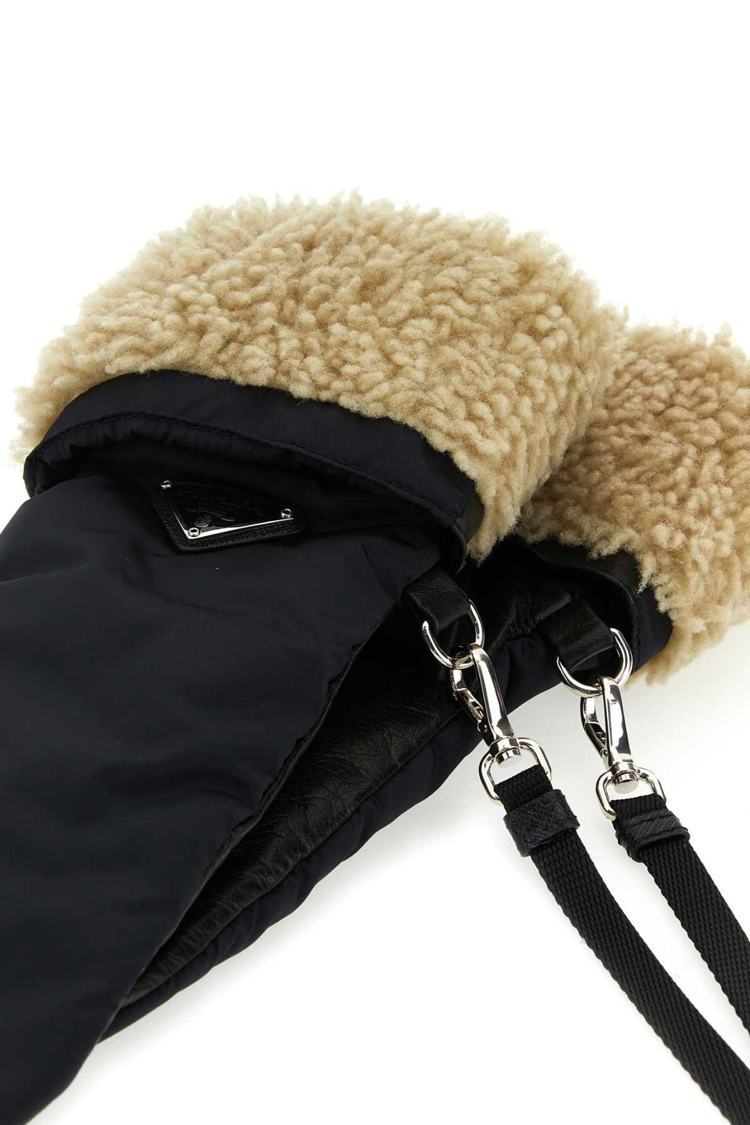 Prada Women Black Nylon And Nappa Leather Gloves