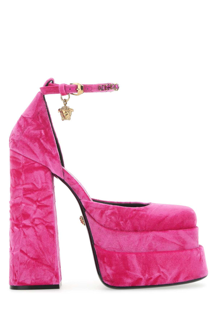 Versace Women Fuchsia Velvet Medusa Aevitas Pumps