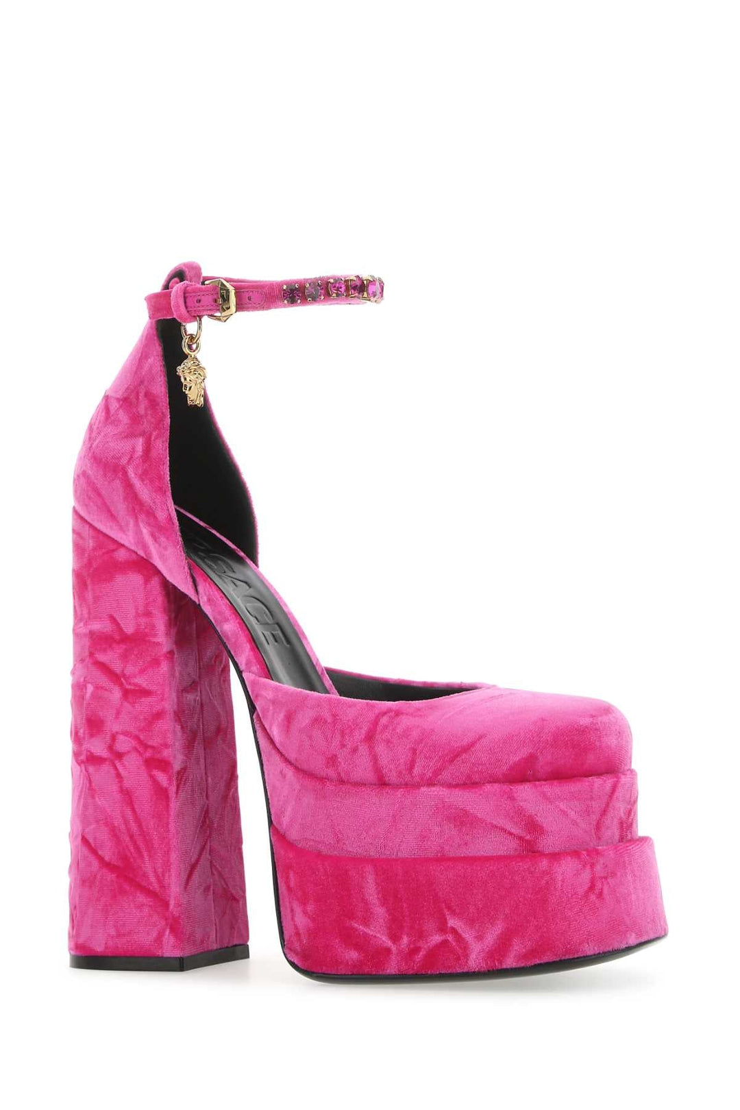Versace Women Fuchsia Velvet Medusa Aevitas Pumps