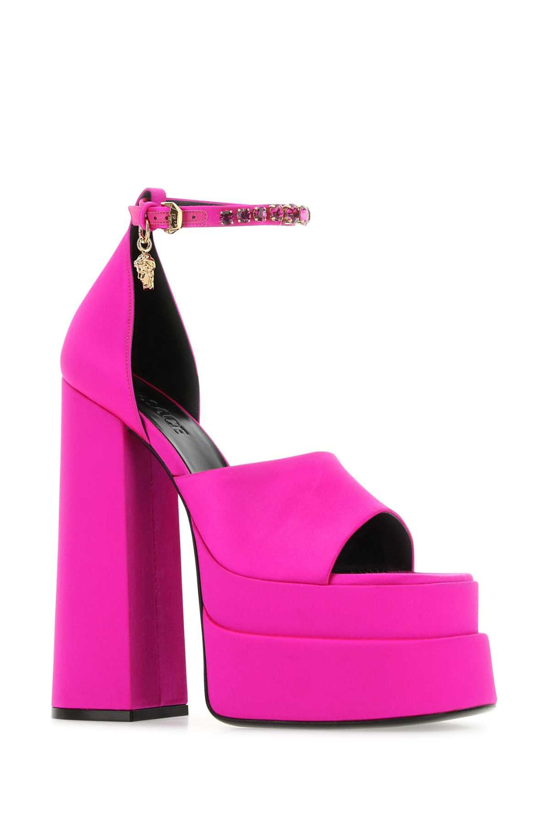 Versace Women Fuchsia Satin Medusa Aevitas Sandals