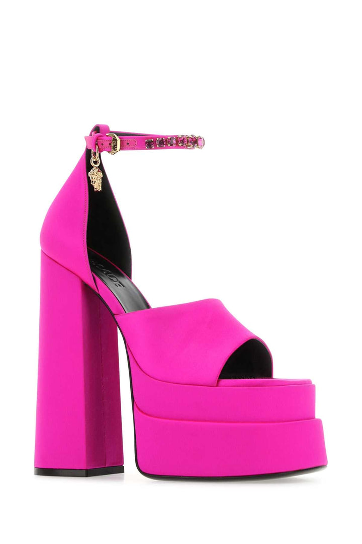Versace Women Fuchsia Satin Medusa Aevitas Sandals